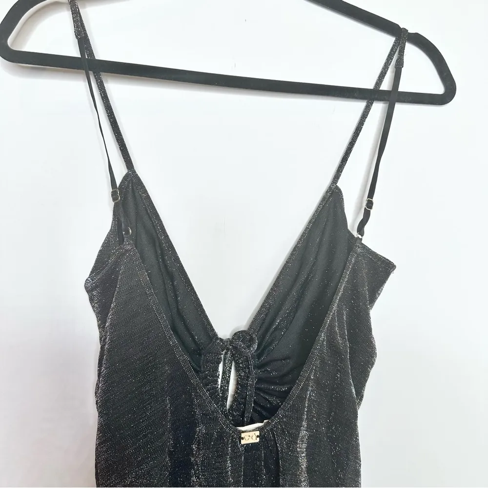 For Love and Lemons Skivvies Baccarat Glitter Knit Bodysuit in Black - Image 9