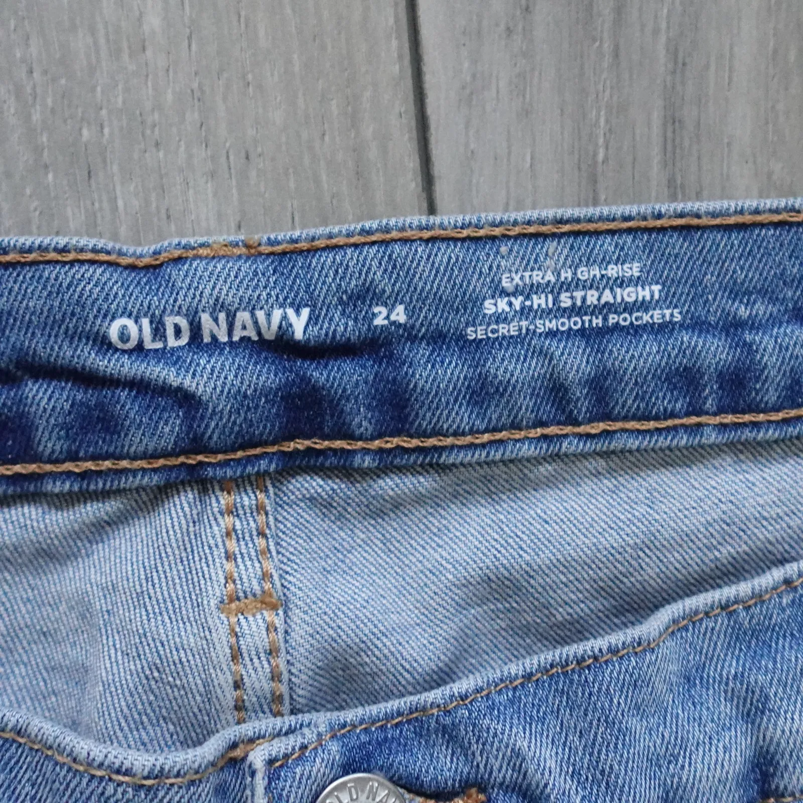 Old Navy High-Rise Button-Fly Sky-Hi Straight Raw-Hem Blue Jeans New size 24 - Image 11