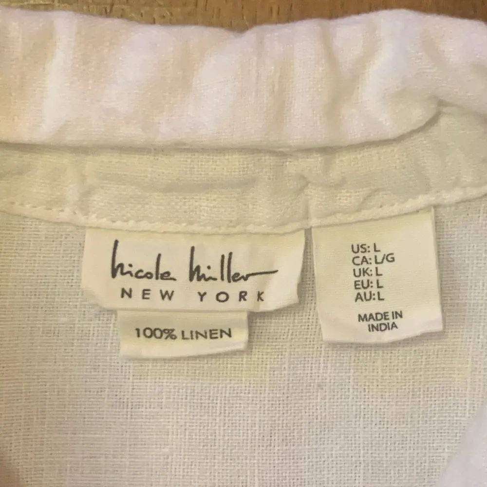 Nicole Miller 100% Linen Jacket Large White 4 Pockets Button Up Lightweight - Image 2