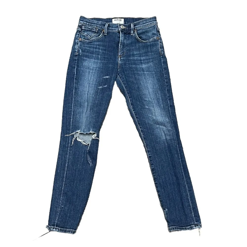 Agolde Sophie Crop Destroyed Dark Wash Skinny Ankle Jeans 25 Womens Classic - Image 2