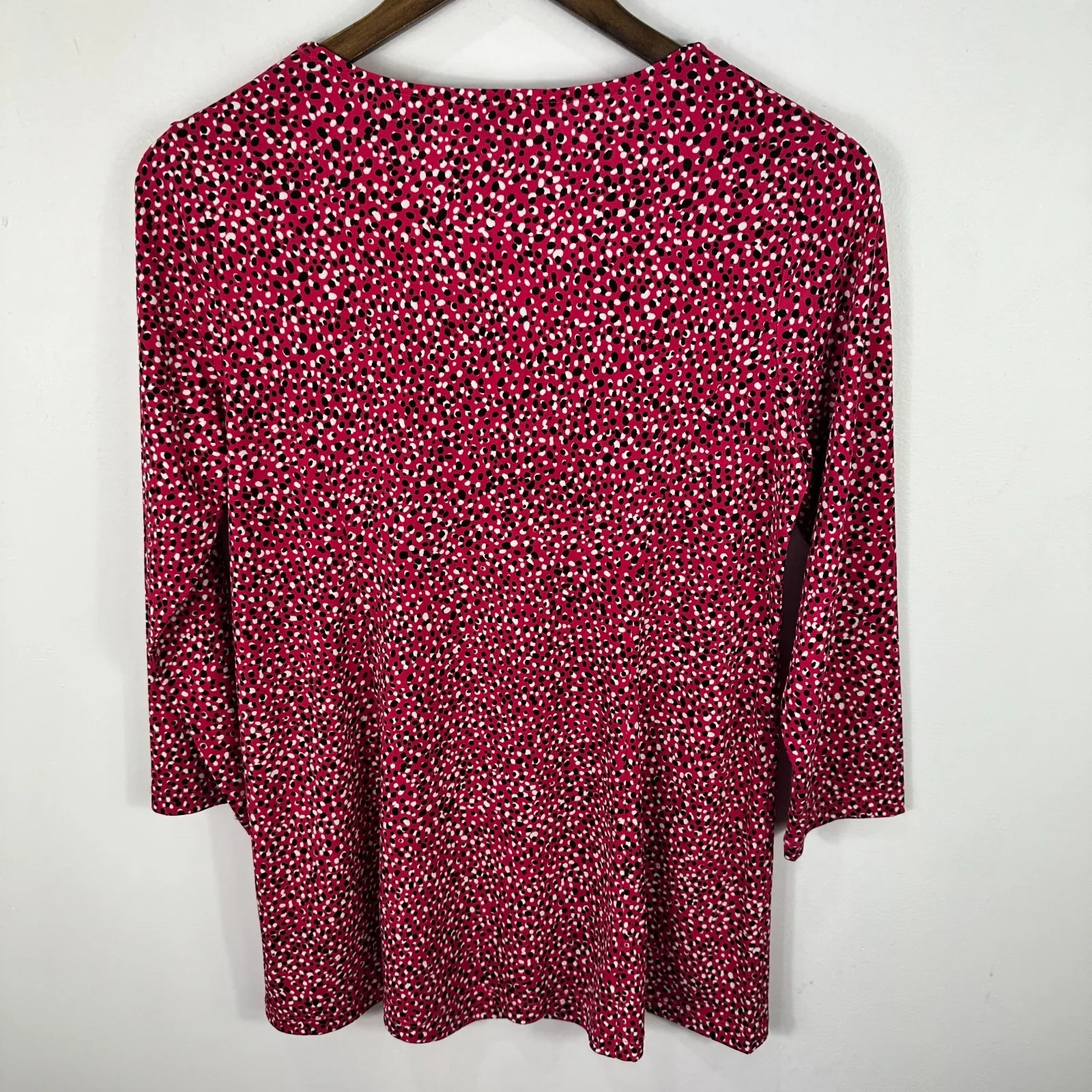 Susan Graver Top XS Pink Abstract Dot Square Neck Liquid Knit Office Chic Blouse - Image 2