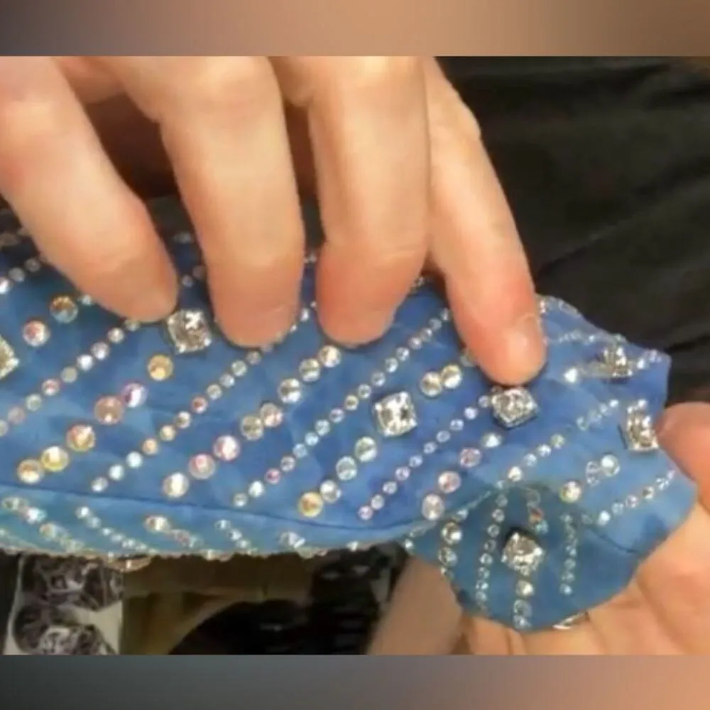 Azalea Wang Stefani Stiletto Rhinestone Denim Sandal, Size US 11, New with Tag Blue - Image 14