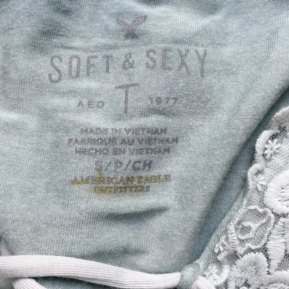 American Eagle Y2K Soft & Sexy Lace-Up Long Sleeve Tee Sage Green Size Small - Image 5