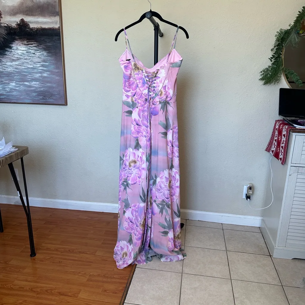 House of CB Seren Pink Floral Floral Lace Back Maxi Dress NWOT Size L D-DD - Image 11