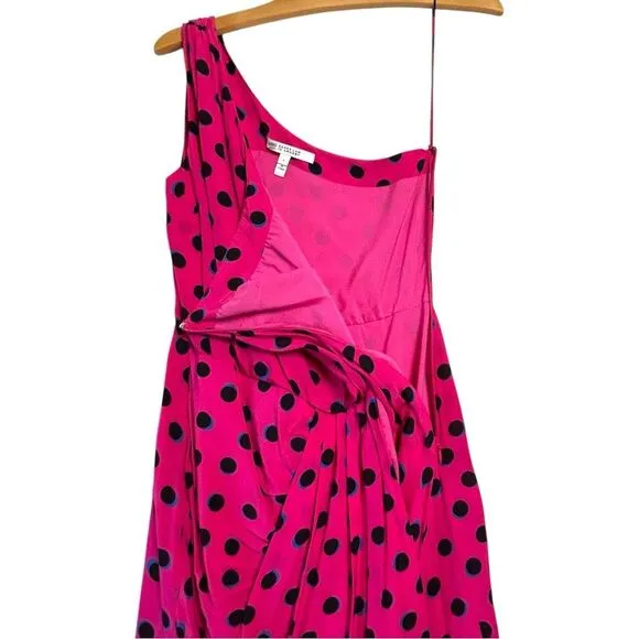 Derek Lam 10 Crosby Taula One Shoulder Dress Pink Polka Dot Ruffle‎ Hem Size 2 - Image 7