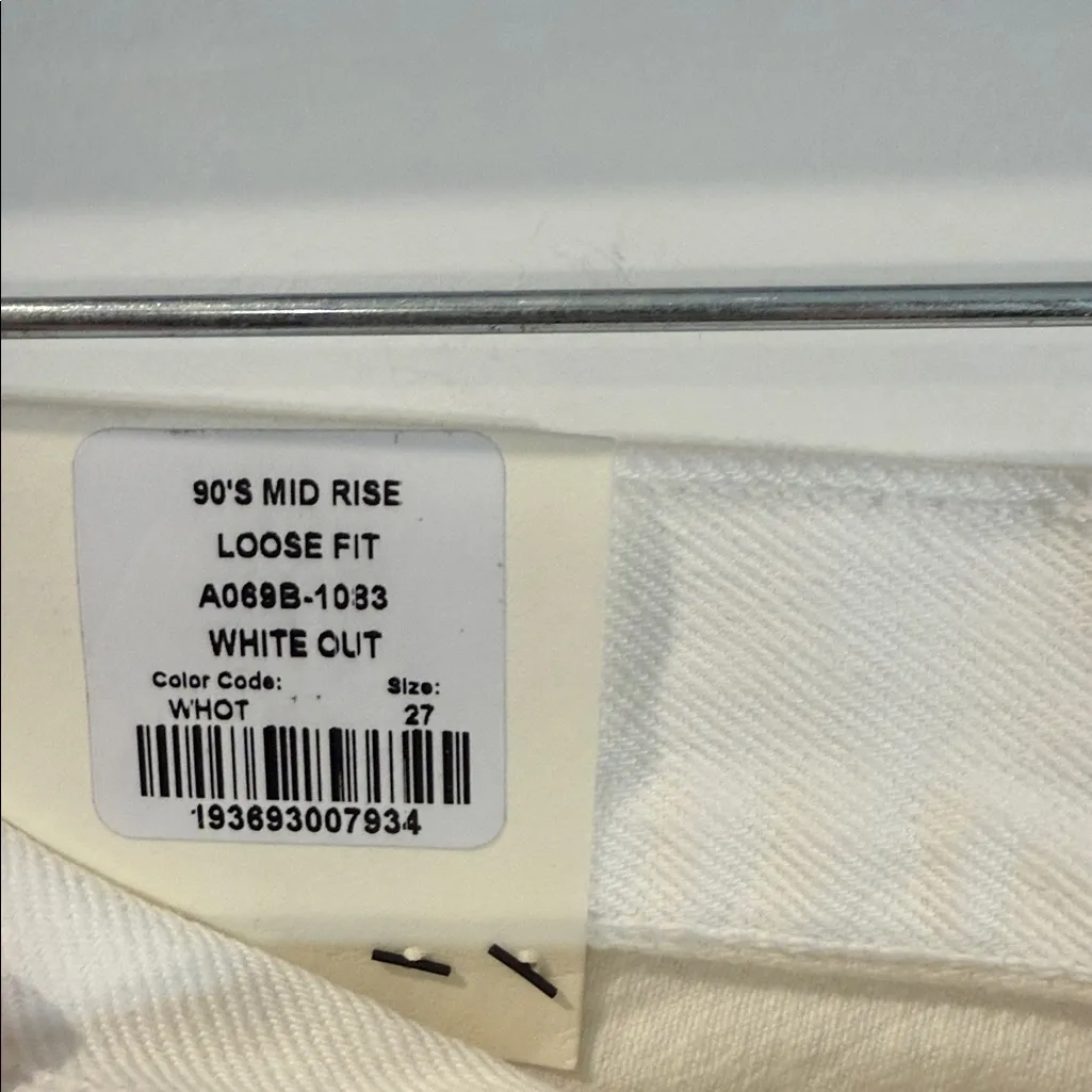 NWT Agolde 90s Mid Rise Loose Fit Distressed Denim Straight Jeans White Size 27 - Image 10