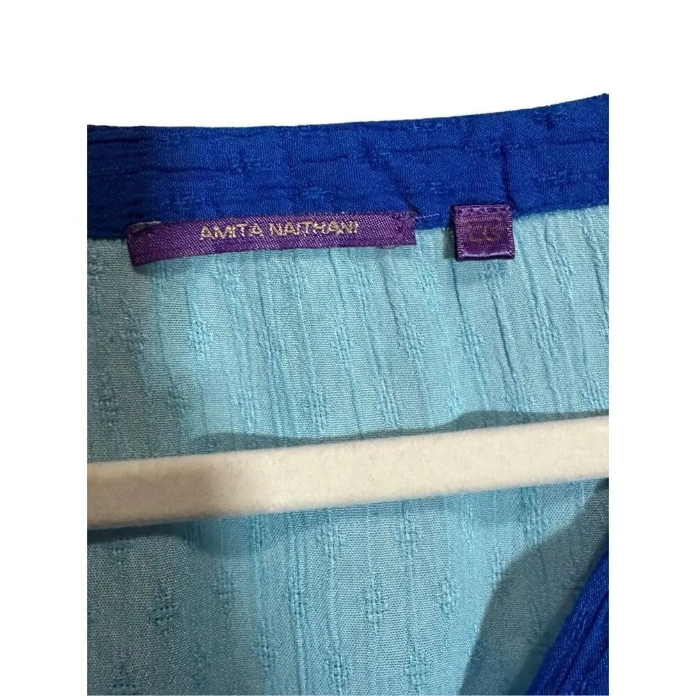 Anthropologie Amita Naithani Blue Gauze Cotton Sleeveless Shift Dress Sz L Size L - Image 4