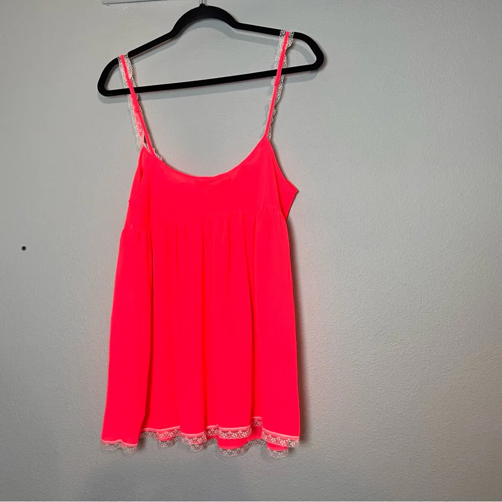 Victoria's Secret Cami Tank Lingerie Top Bright Hot Pink Lace Semi Sheer Size XL - Image 7
