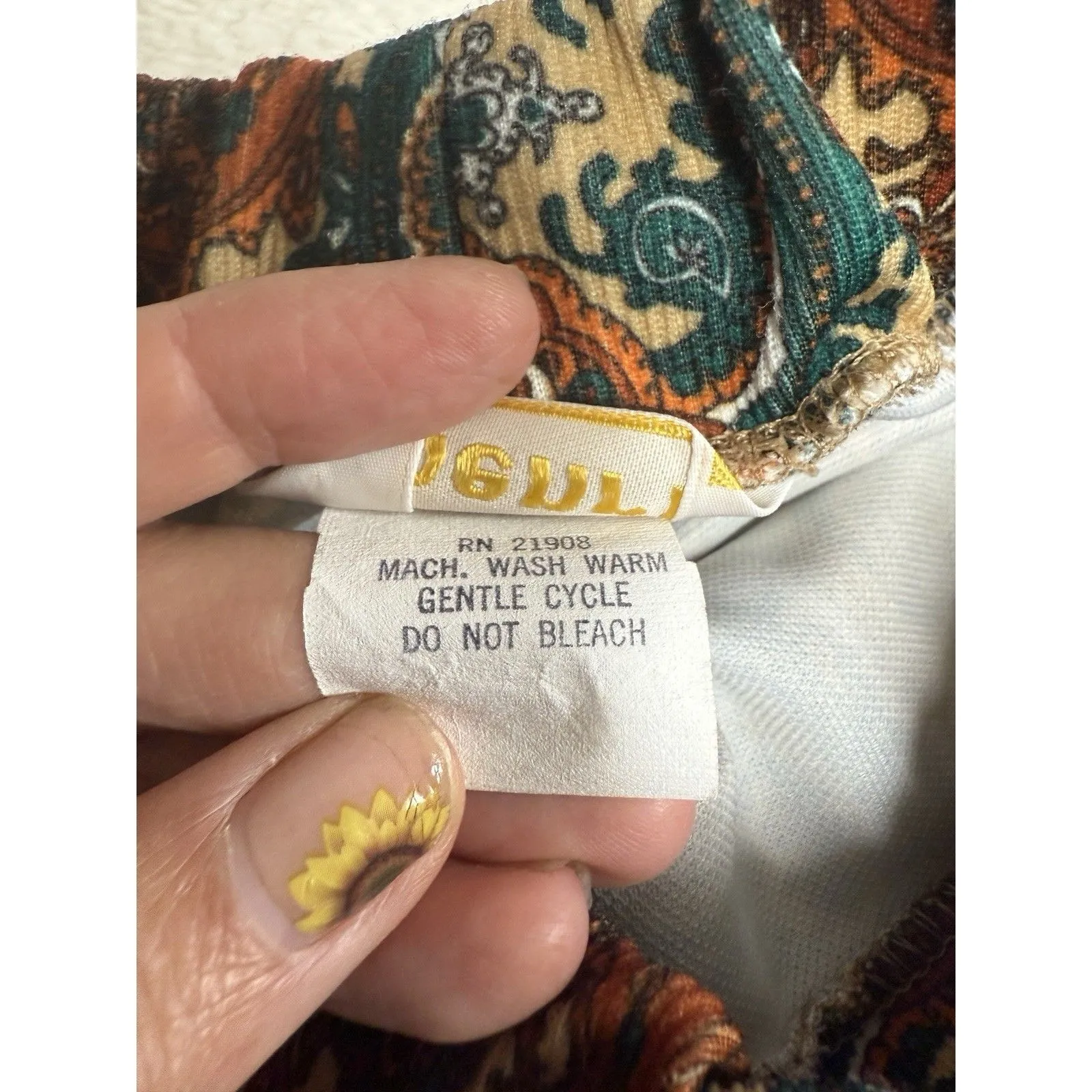 Vtg 70s Henri Boho Maxi Skirt Size 9/10 Brown Paisley Pockets A Line Hippie - Image 9