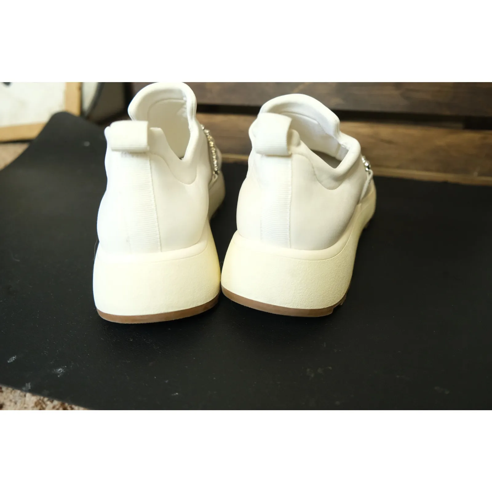 NWOT Nordstrom Lisbon White Slip On Sneaker Crystal Embellished Strap Womens 8 - Image 5