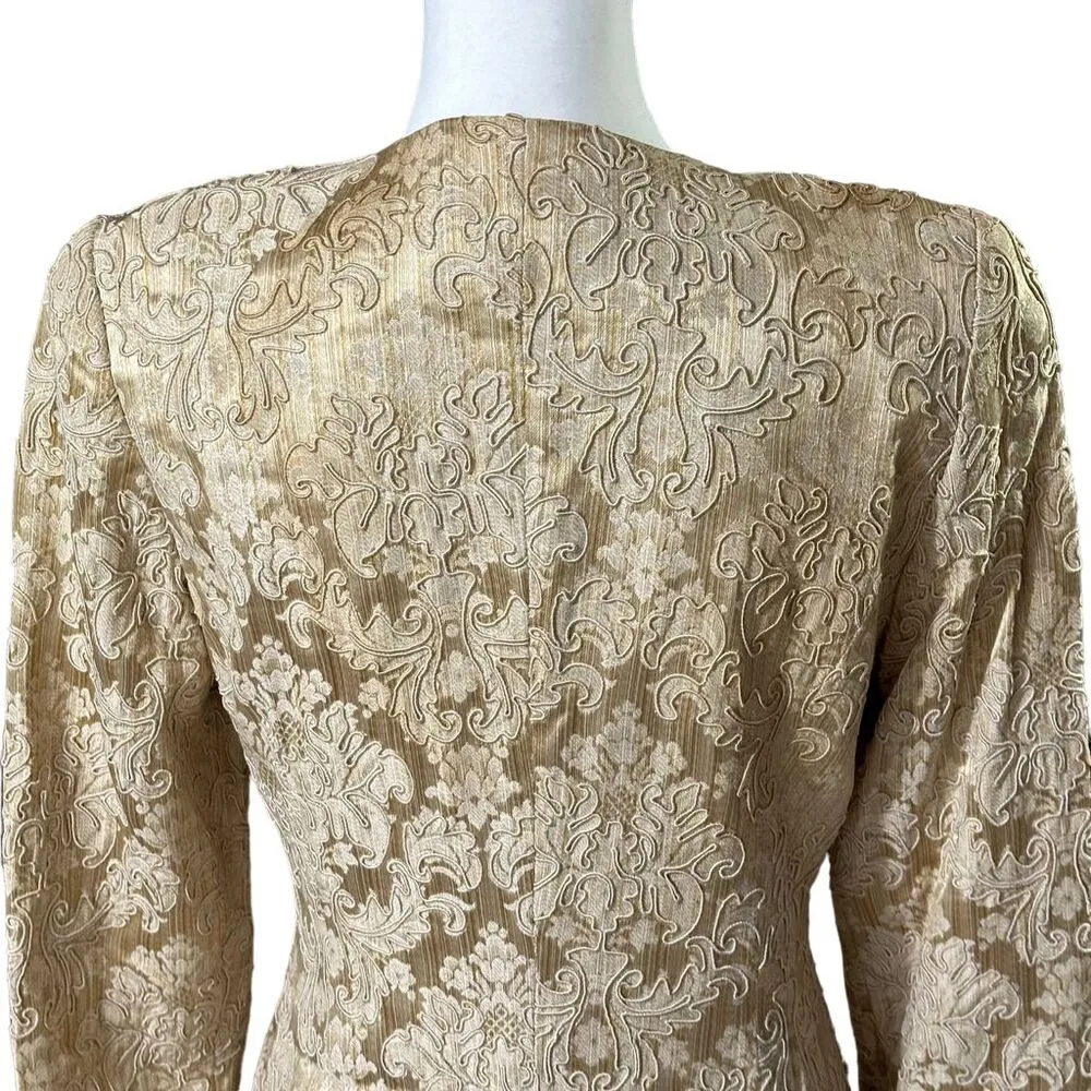 Cache Carmen Marc Valvo Gold Jacquard Jacket Evening Formal Long Sleeve Sz 8 - Image 11