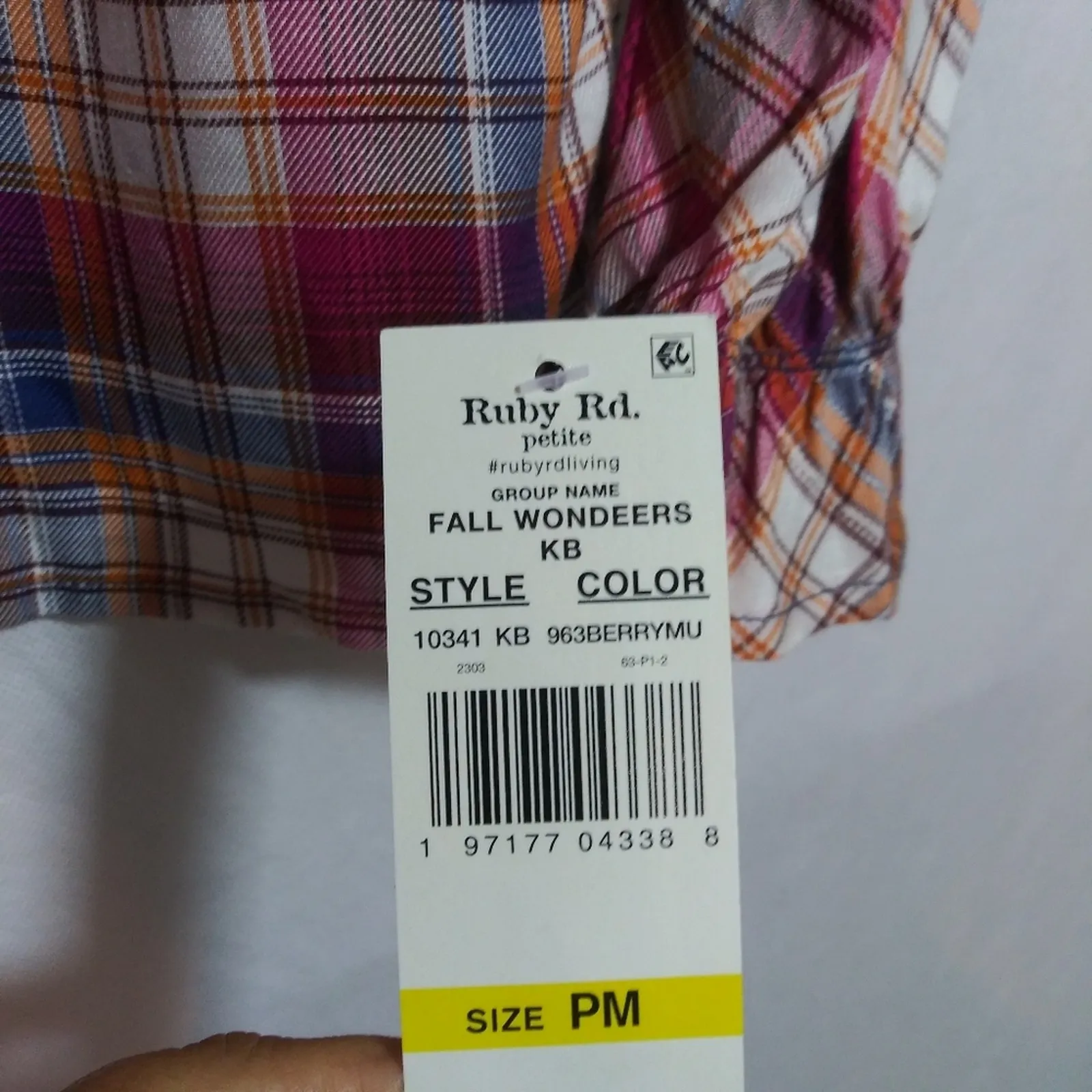 Ruby Rd Women's Plaid Woven Top with Tassels Berry Multi Casual Petite Size PM Pink - Image 7