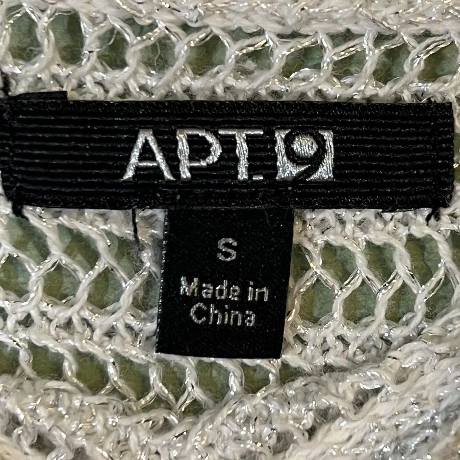 APT. 9 Sweater Womens Small Ivory Asymmetrical Hem Open Knit Tunic Top Metallic - Image 4