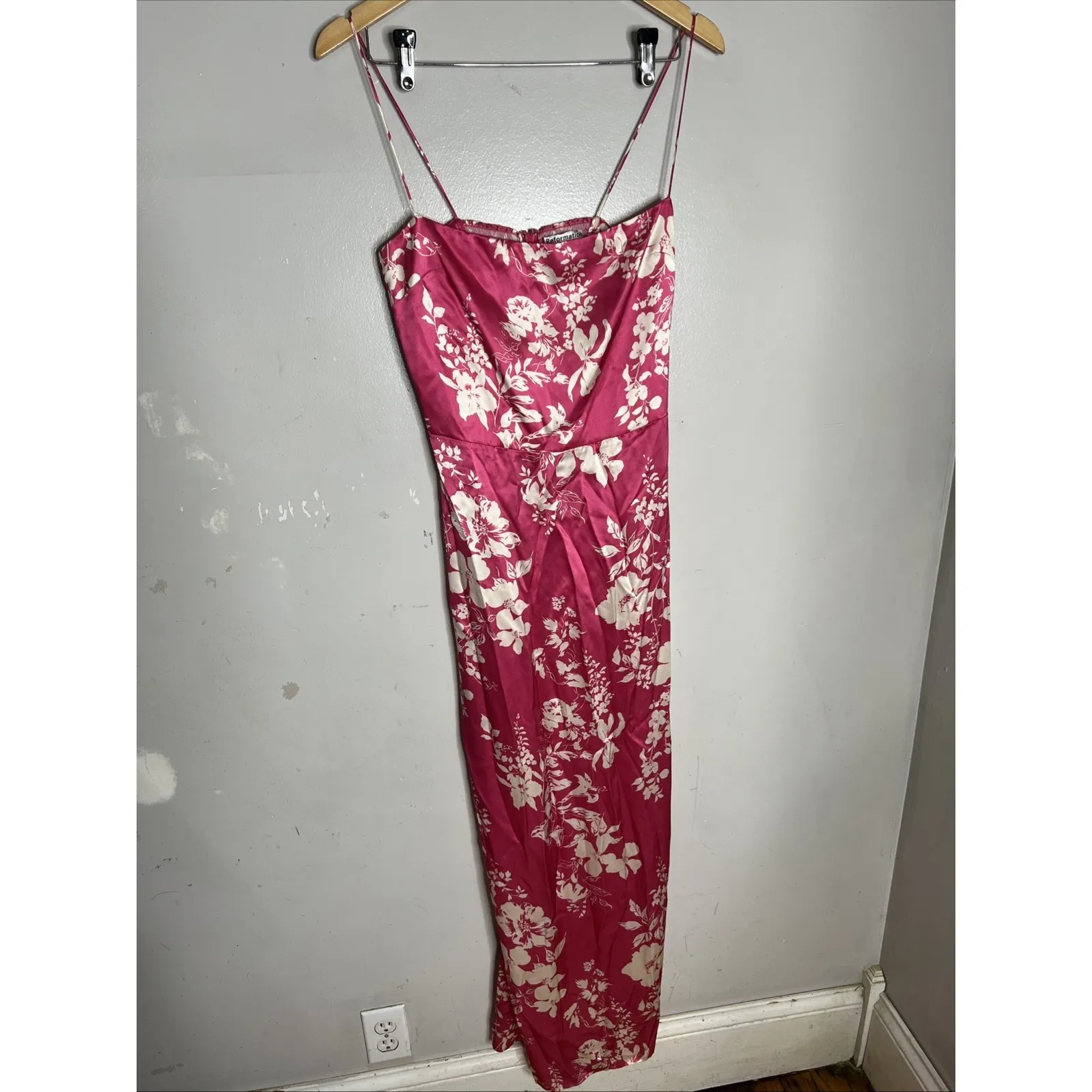 Reformation Frankie Silk Dress Hothouse Pink Floral Maxi Petite Size 8 - Image 2