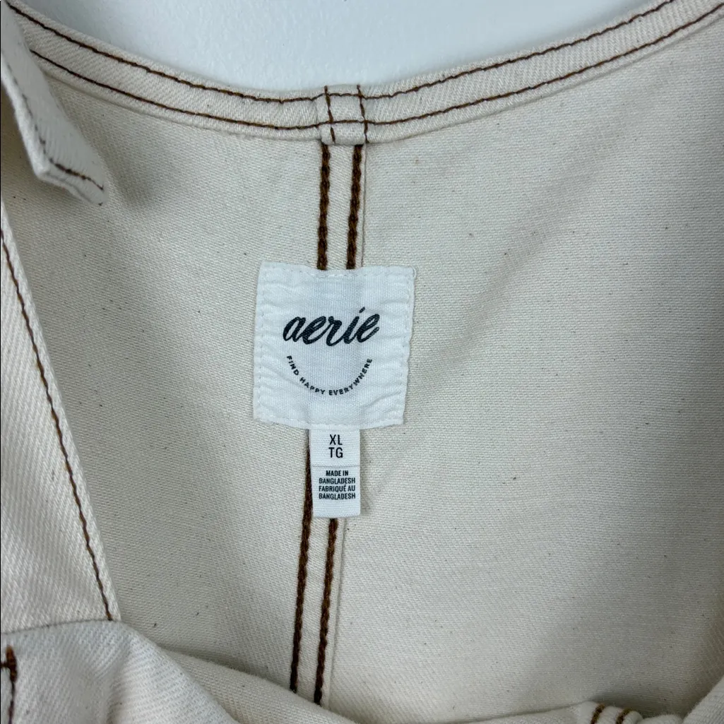 Aerie Denim Shortalls Cream Overalls Women's Size XL New Square Neck Pockets - Image 7