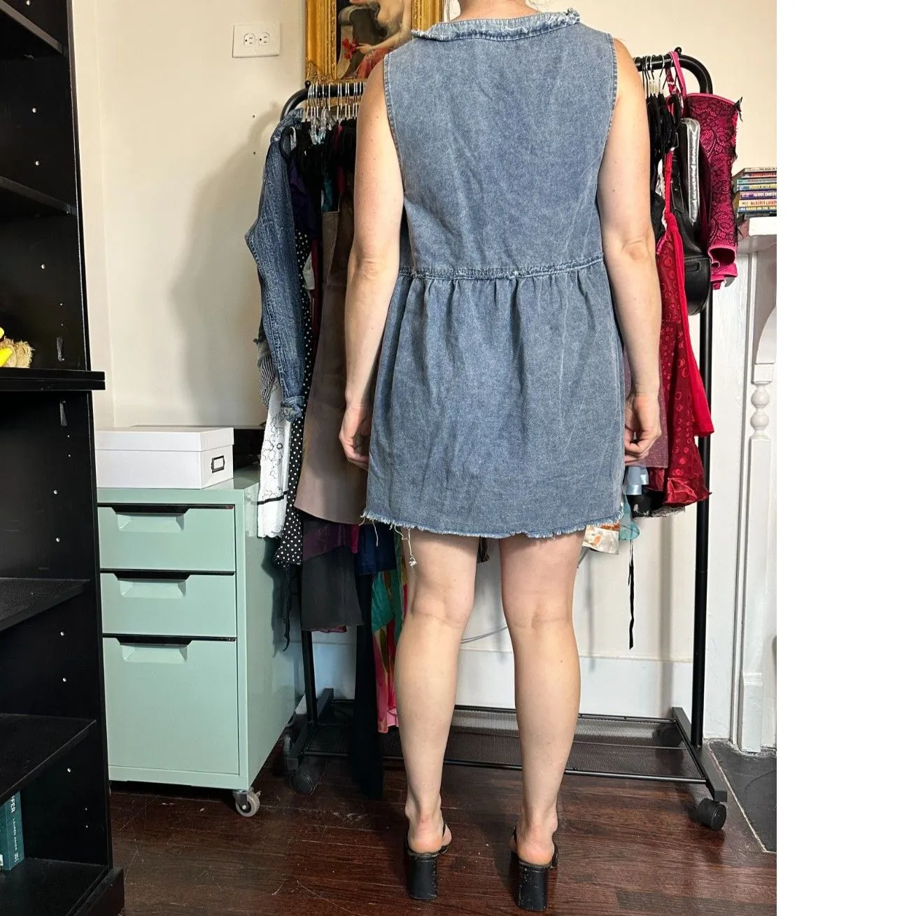 Pol 100% Cotton Denim Button Up Sleeveless Mini Dress Size Large - Image 5