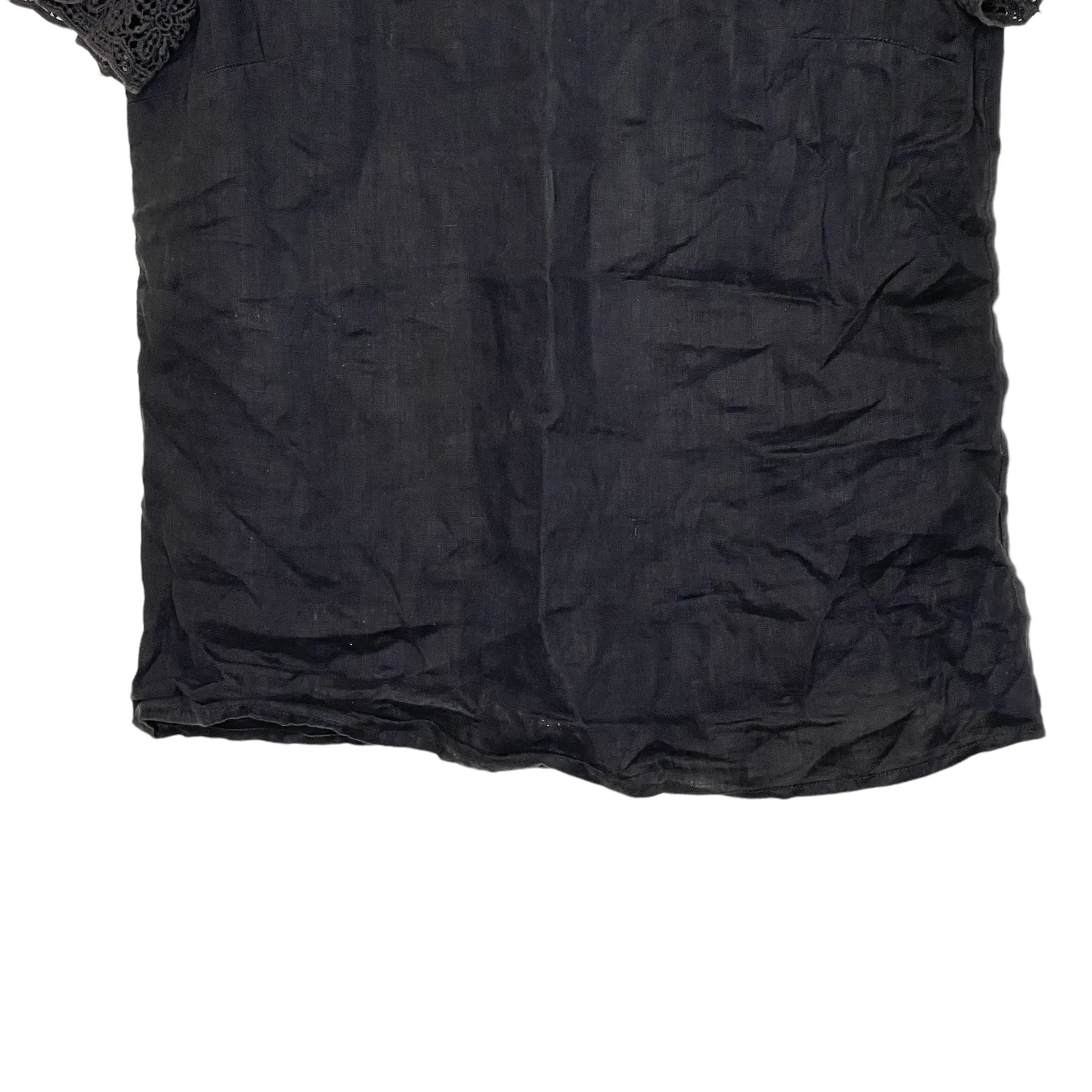 J. Crew Womens Top‎ Size 4 Black With Floral Lace Shoulders & Sleeves 100% Linen - Image 4