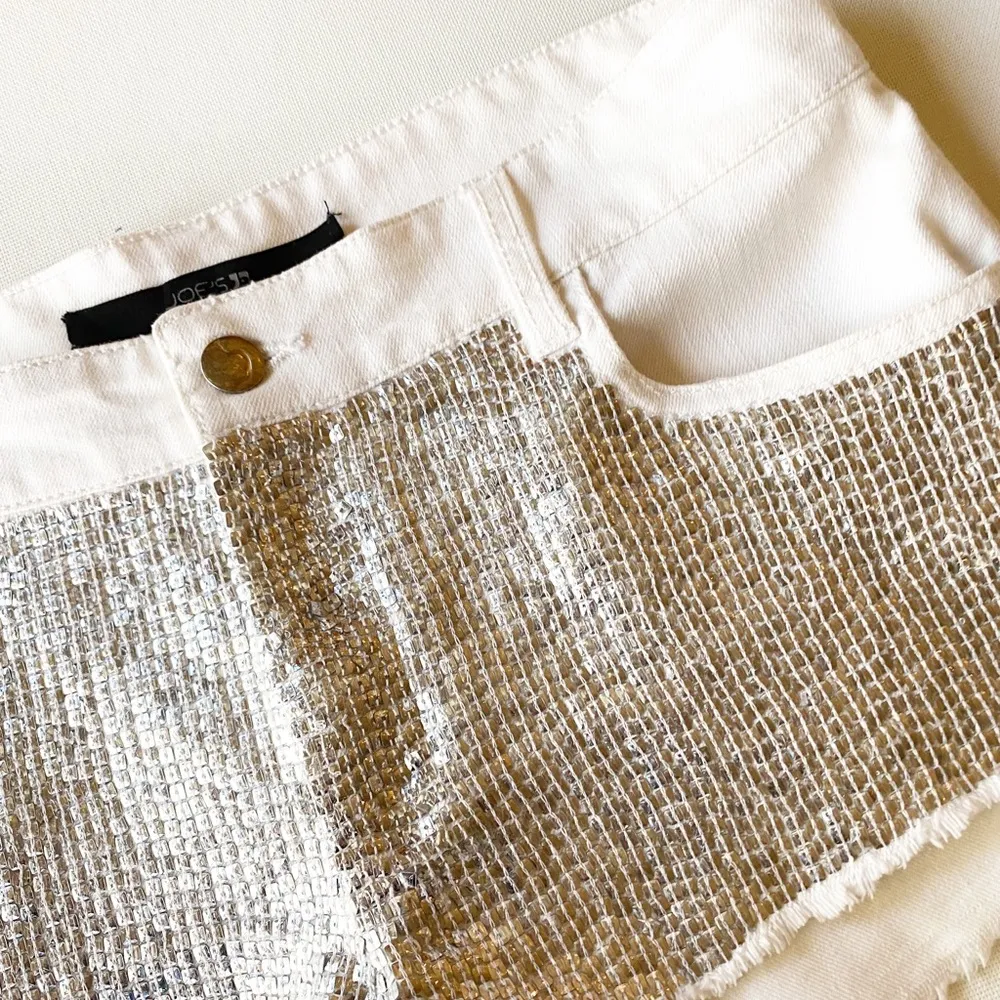 Joe’s Jeans Silver Sequin White Cut Off Jean Shorts - Image 6