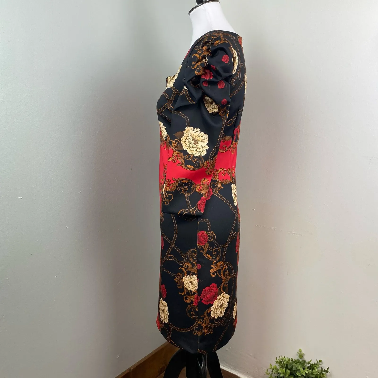 Alexia Admor Elizabeth Floral Sheath Dress Size 4 Puff Long Sleeve - Image 8