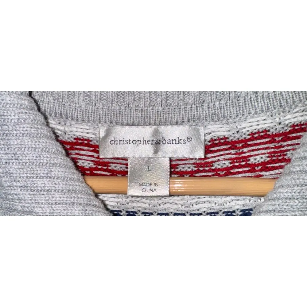 Christopher Banks Full Zip Cardigan Sweater Gray Fair Isle Womens Large Holiday - Image 4