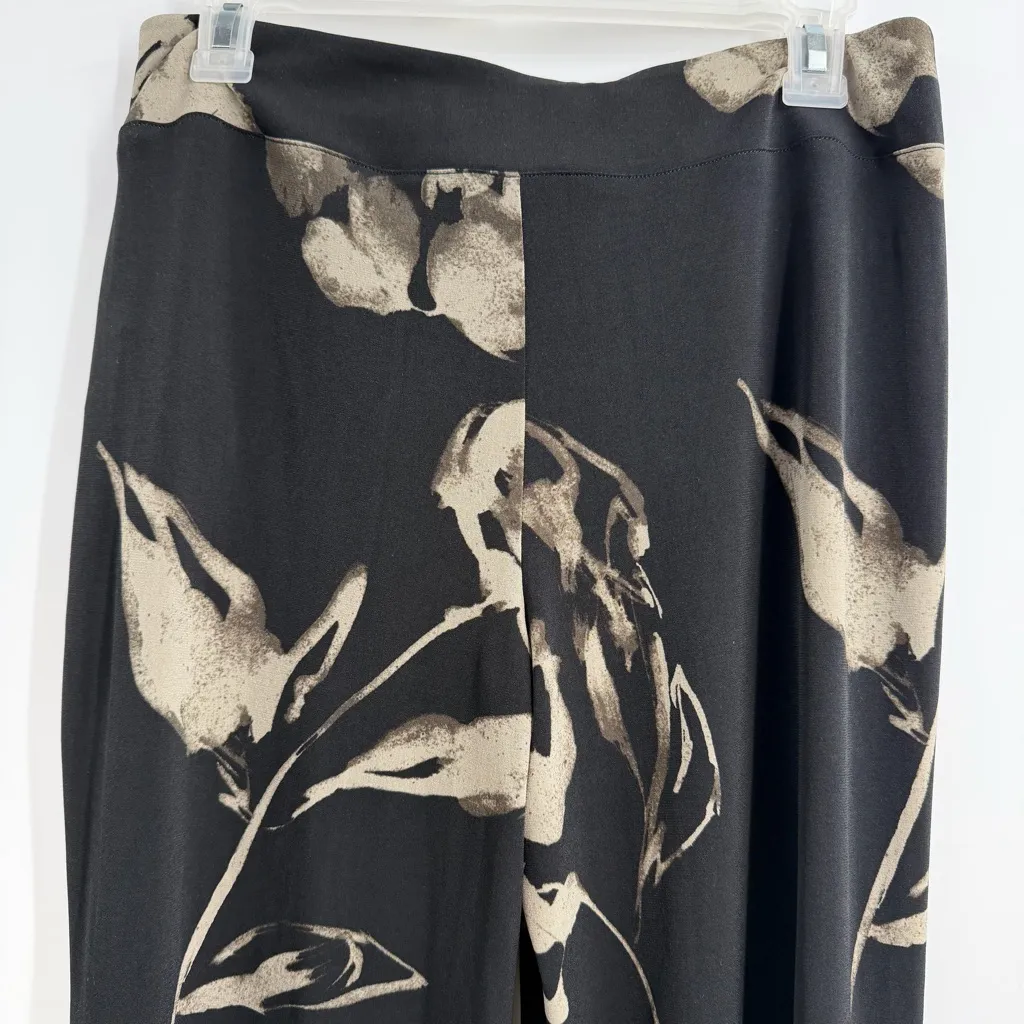 Joseph Ribkoff black/taupe wide leg palazzo pants pull on floral abstract US 8 - Image 5