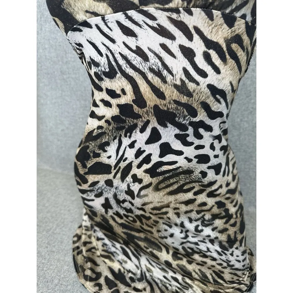 Guess Jeans XS Womens Slip Dress Leopard Bodycon Nightgown Vneck Sexy Open Back - Image 3