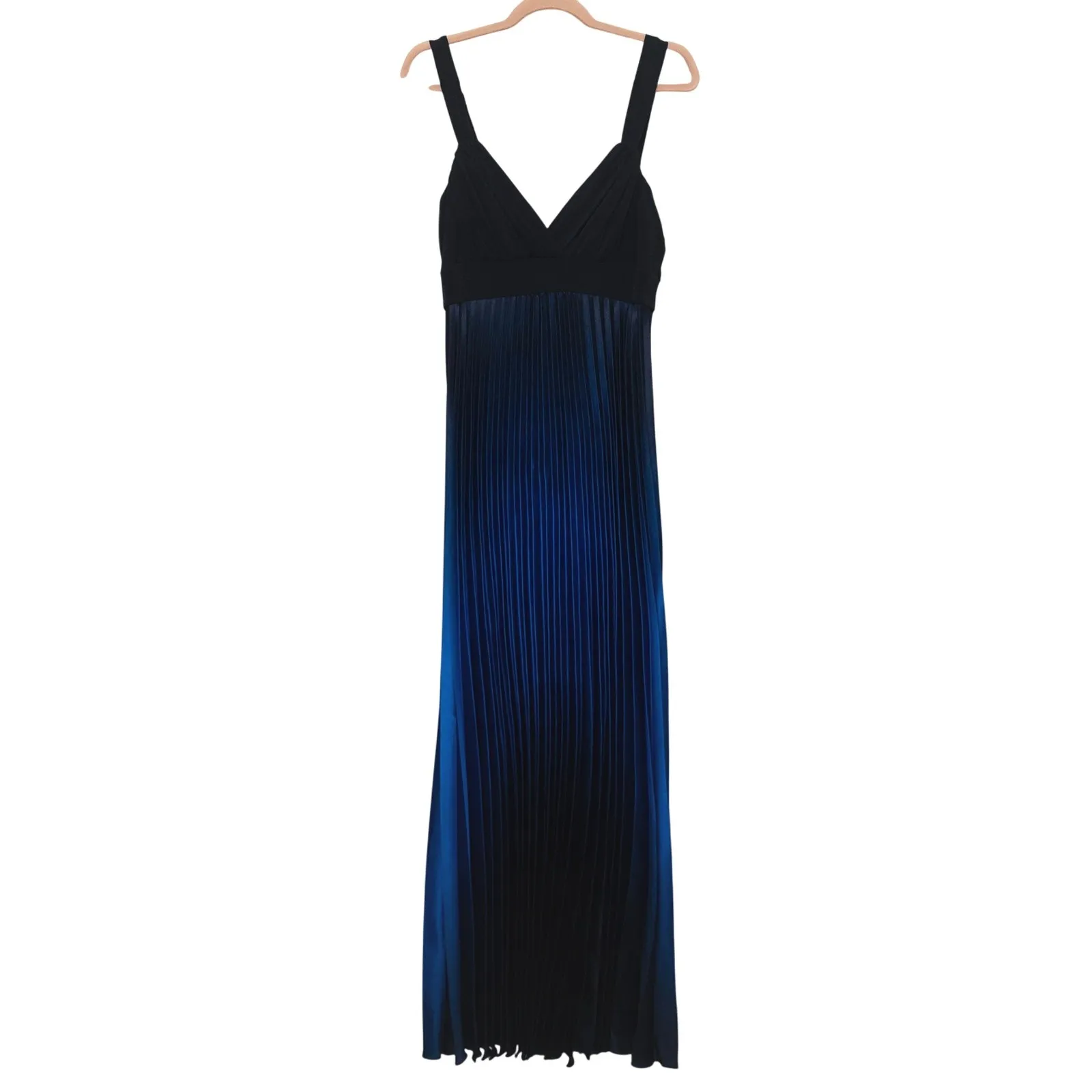 VTG Y2K Cache Dress Size 12 Black‎ Blue Ombre Pleated Maxi Formal Whimsigoth - Image 2
