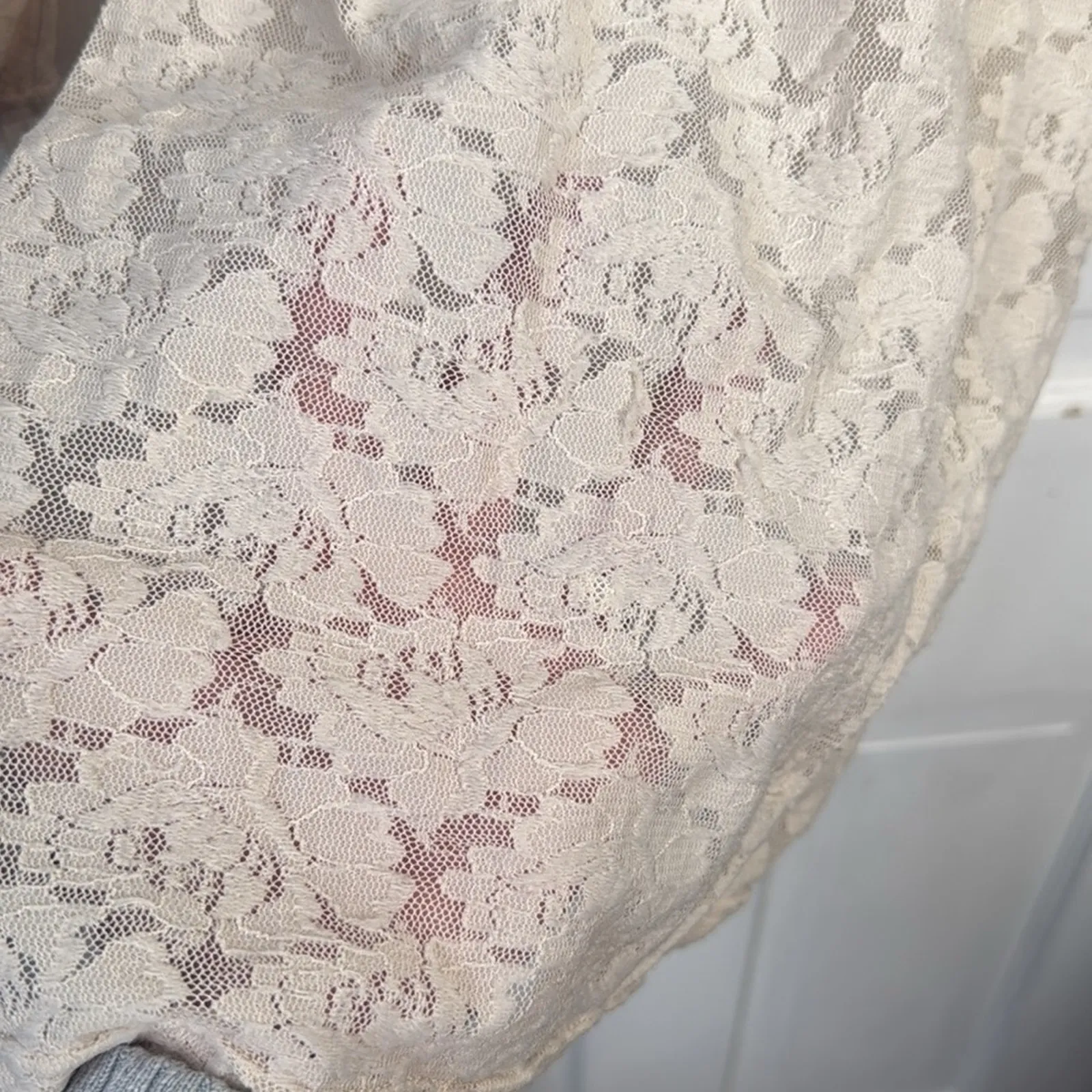 Free People Intimately Lace Cream 3/4 sleeve Square Neck Top W1455 Sz M - Image 2