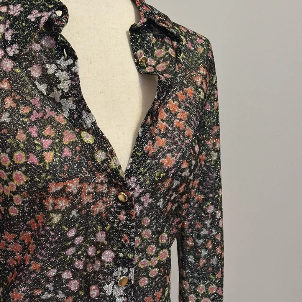 Floral and Sheer Euro Women's Button Down Black Size undefined - Image 5