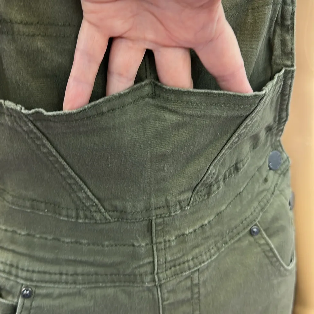 American Bazi Cotton Stretch Skinny Overalls Olive Green 7 Pocket Womens Small - Image 10