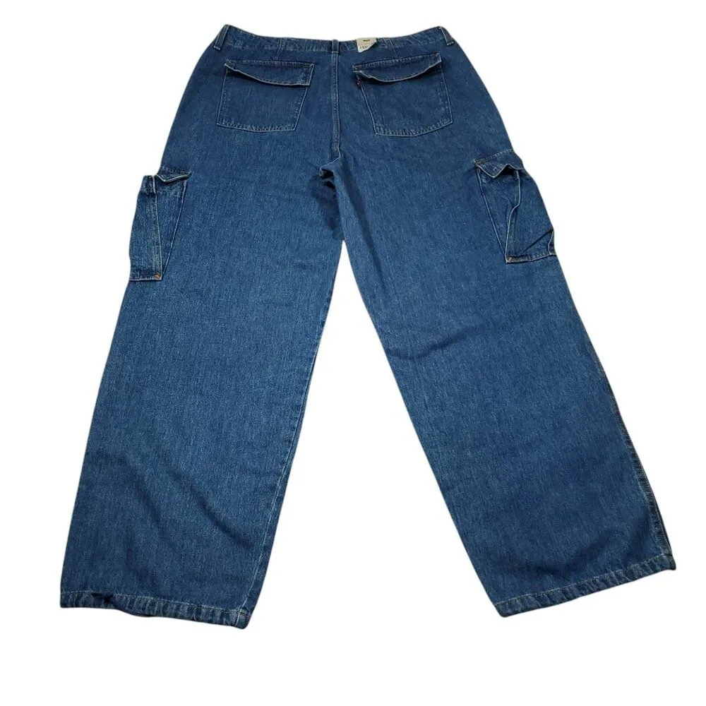 Levi's 94 Baggy Cargo Wide Leg Jeans Dark Wash Blue Y2K Size 33x32 Loose 90s - Image 3