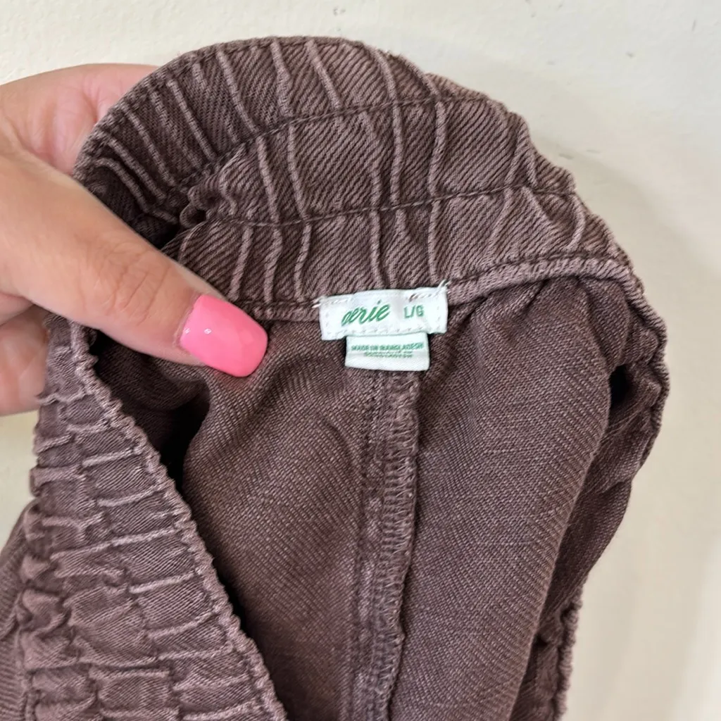 Aerie Twill V Waist Linen Blend Brown Shorts Size Large - Image 7