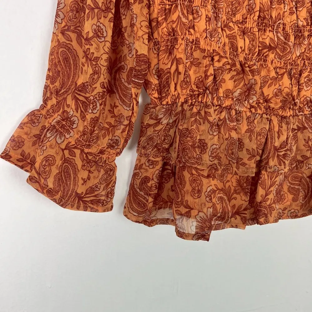 NWT  Cropped Floral Smocked Ruffle Top Marigold Size Small S NEW - Image 4