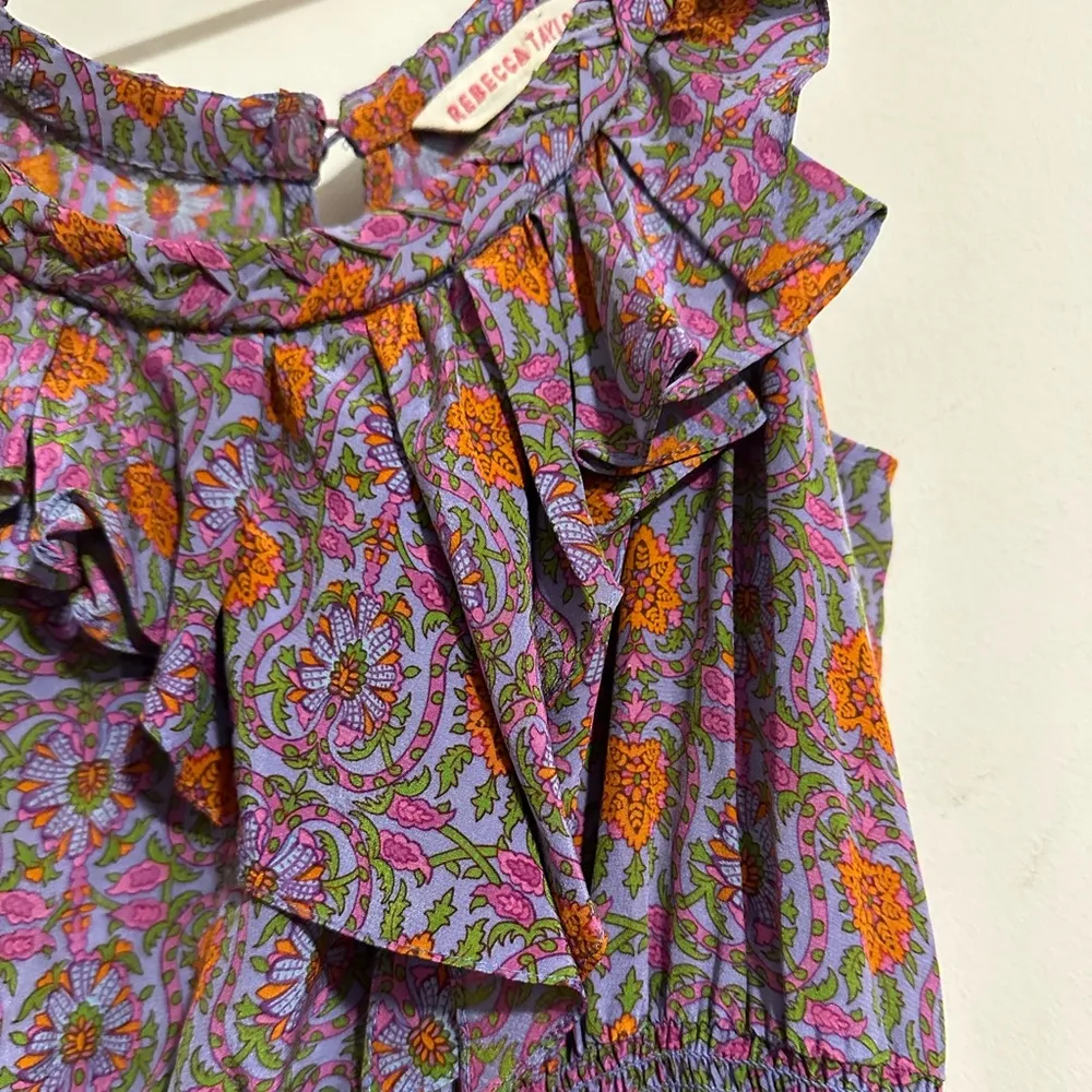 Rebecca Taylor SILK floral smocked waist summer tiered dress - Image 4