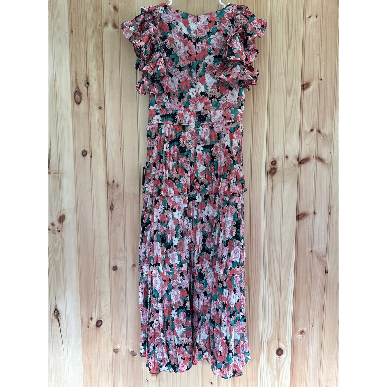 NWT Lulus Stunning Desire Pink Floral Satin Pleated Tiered Midi Dress Size XL - Image 4