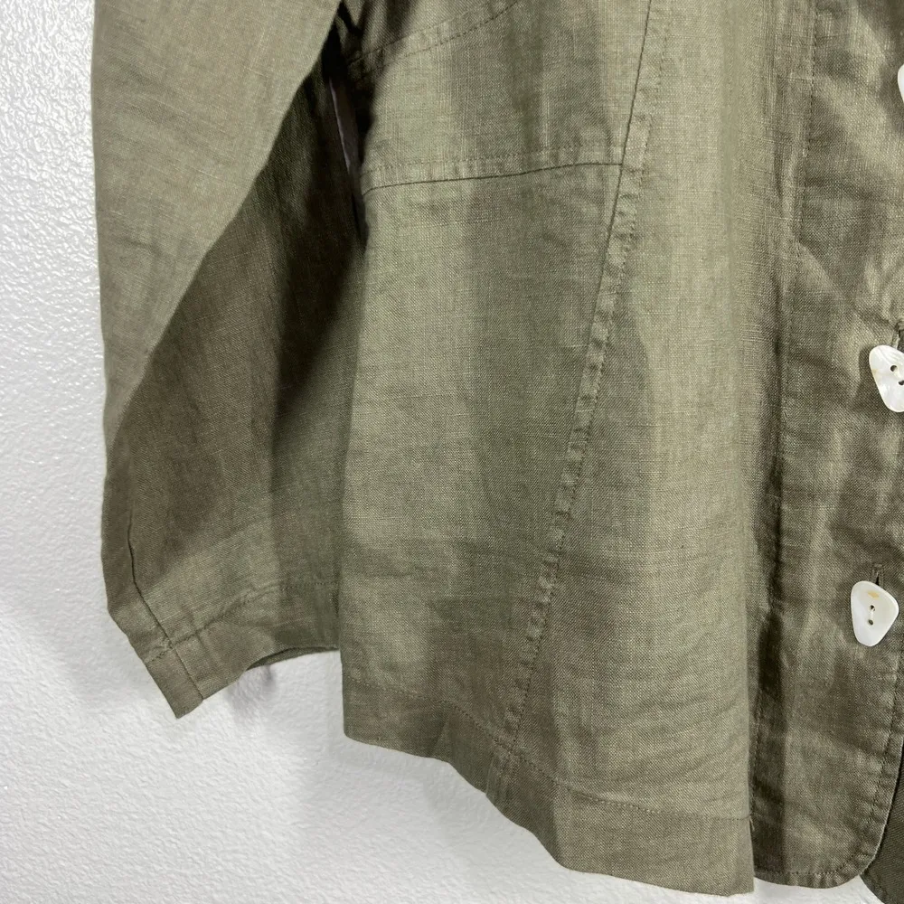 Habitat Linen Button Down Shirt Olive Green Long Sleeve Career Casual Size Small - Image 8