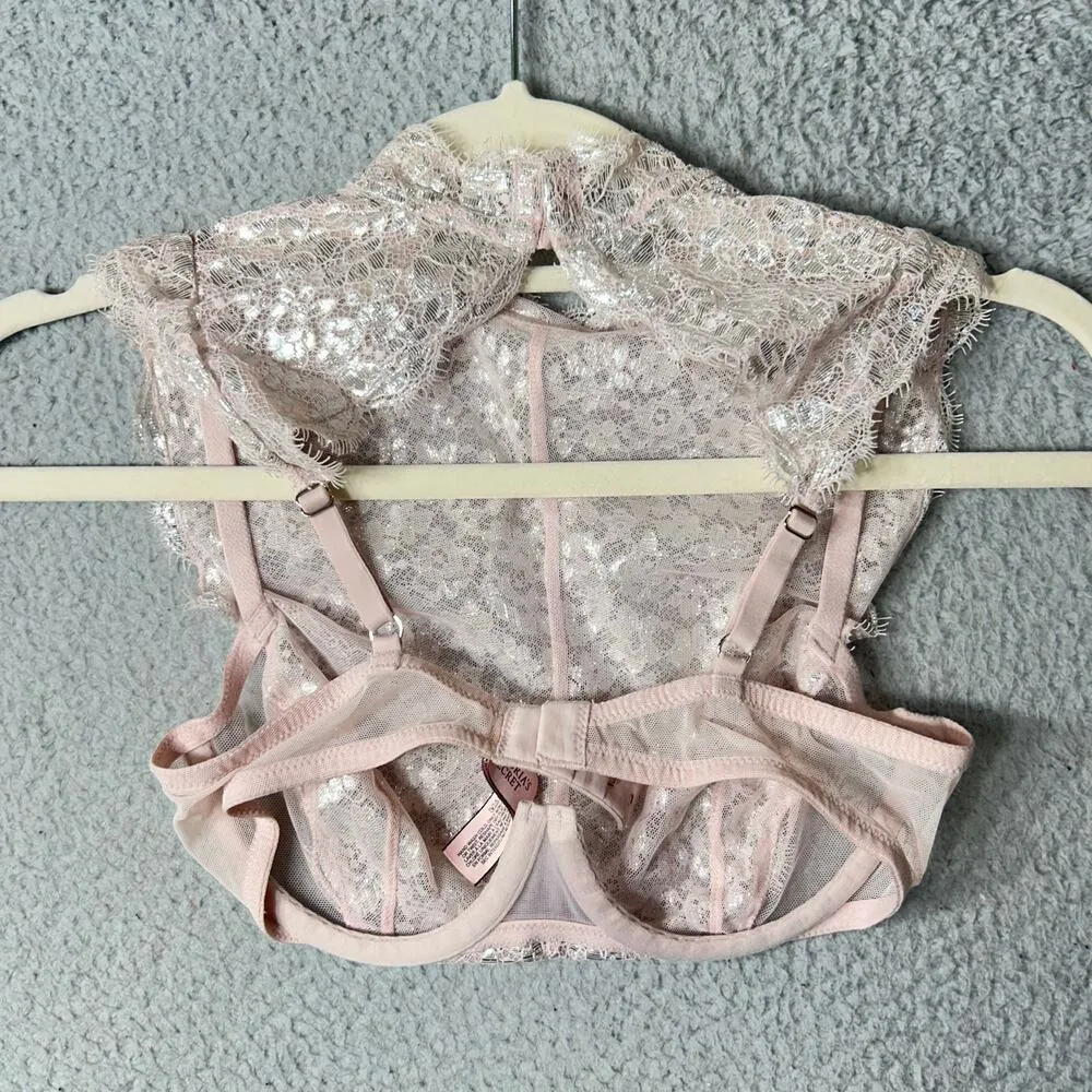 Victoria's Secret Bra Women 32C Pink Dream Angel High Neck Lace Unlined Demi NEW - Image 2