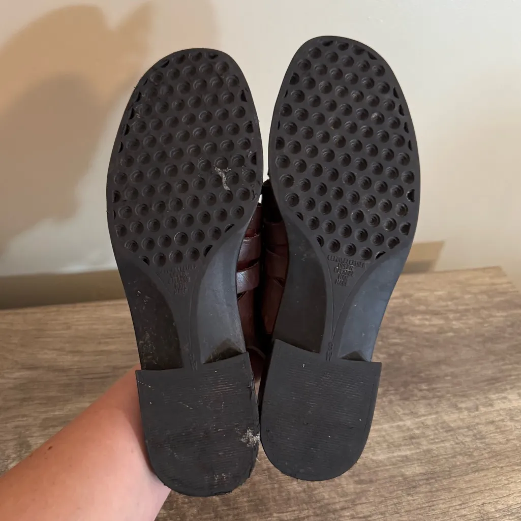 Vintage The Leather Collection Sandals Women’s Size 9W Wide Width Buckle Boho Brown - Image 9