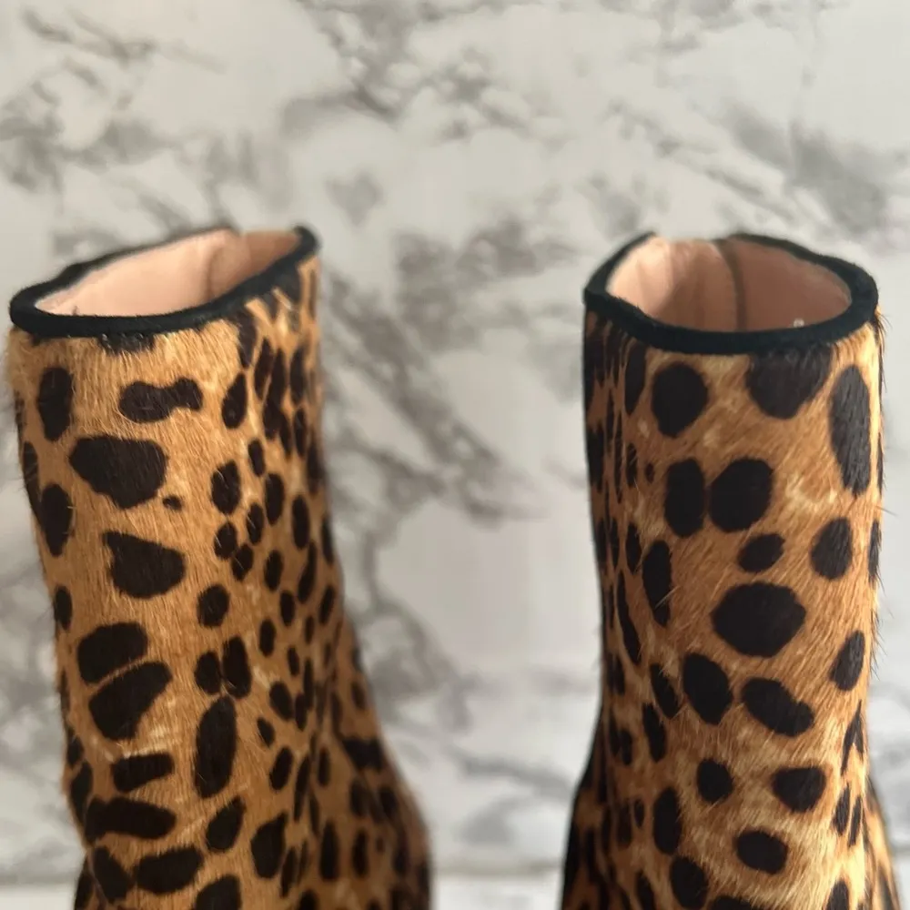 J. Crew Maya Booties Leopard Animal Print Calfhair Fur 7.5 Block Heel Almond Toe - Image 6