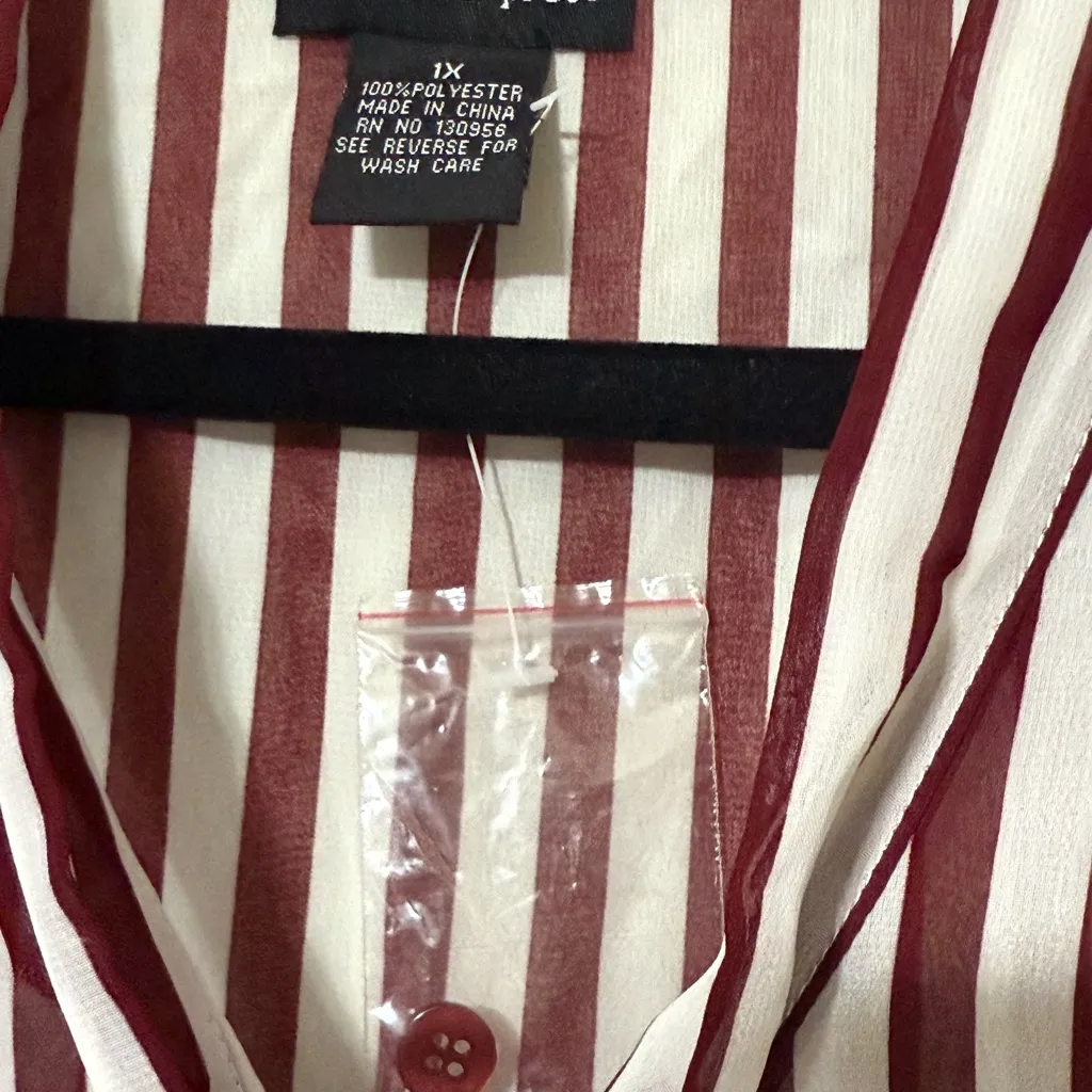 Cotton Express womens size 1X long sleeve striped sheer maroon ivory blouse NWT - Image 5