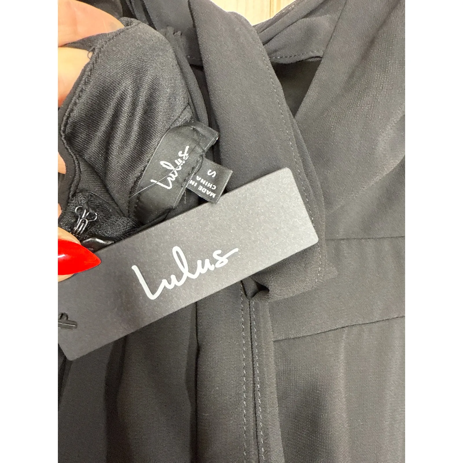 NWT Lulus Simply Delightful Black Tie-Back Flutter Sleeve Maxi Dress Slit Sz S - Image 7