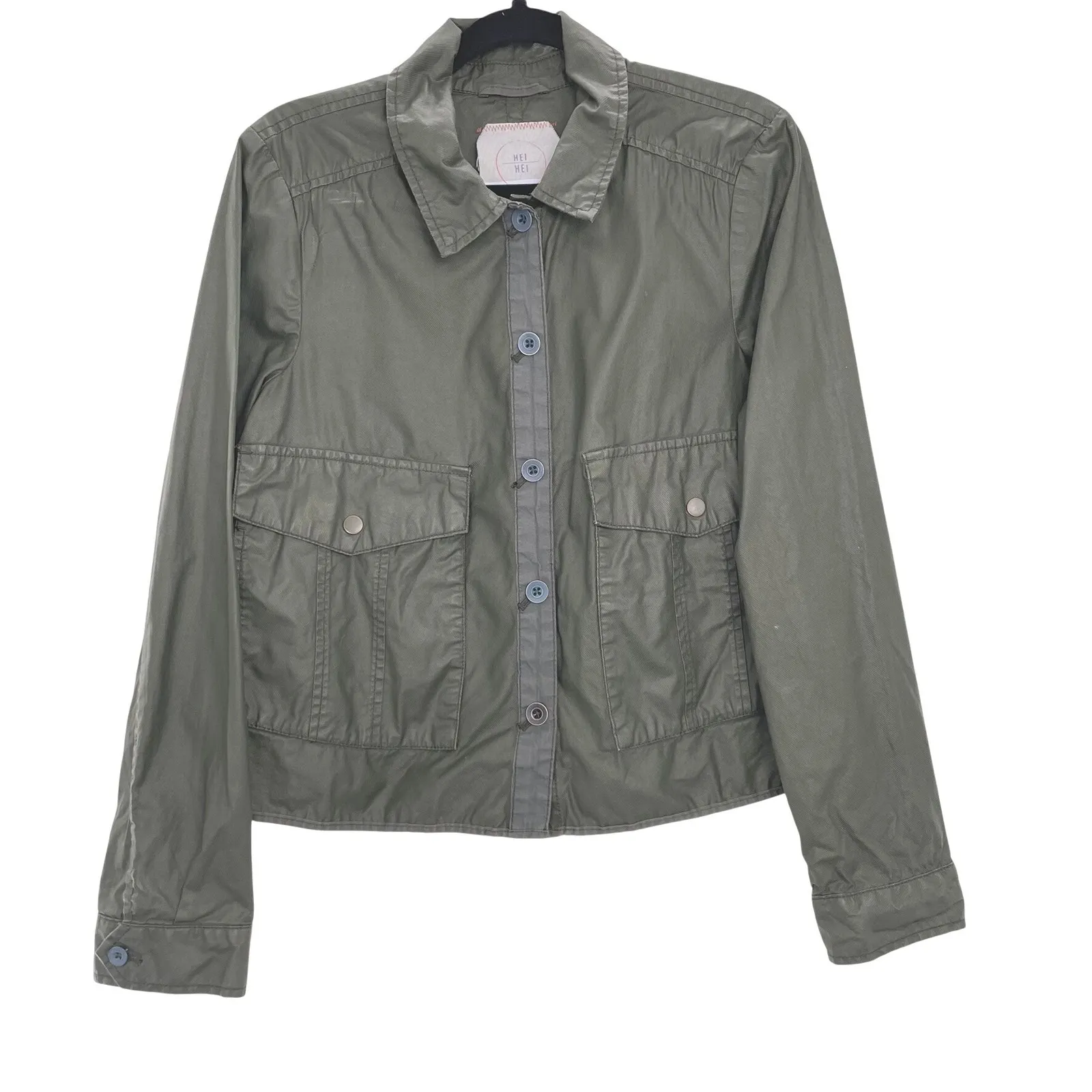 Hei Hei Women's Olive Green Cotton Button Down Utility Gorp Core Jacket Medium - Image 2
