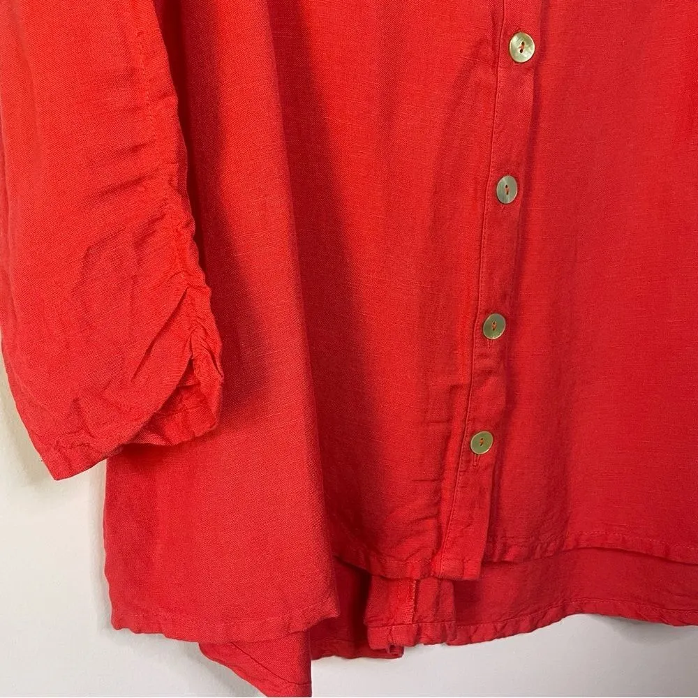 Soft Surroundings Red Linen Blend Button Front Zipper Back Lagenlook Cardigan PM - Image 4