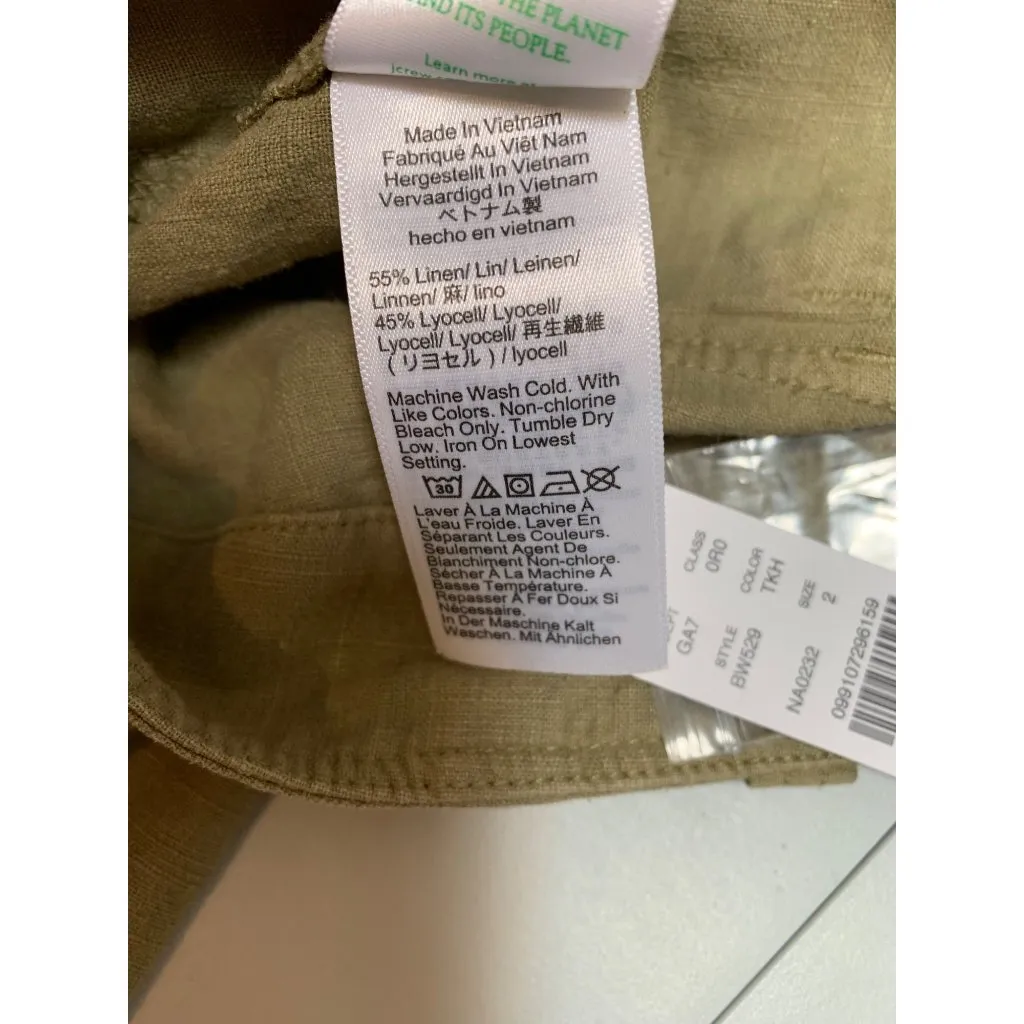J.Crew Womens Linen Blend Utility Pants Size 2 Khaki Green New With Tags Tan - Image 5