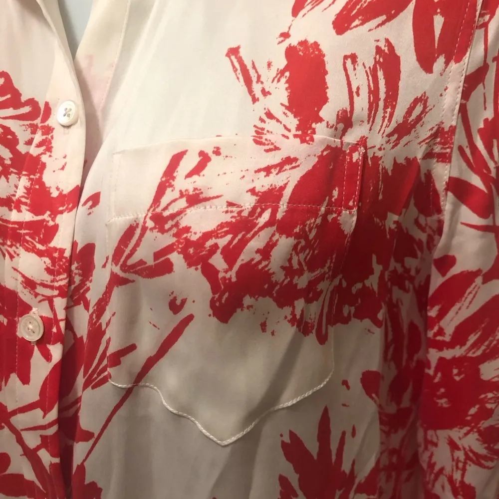 Feminine SILK Blouse XS Floral Button Down Glamorous Luxury Business - Image 6