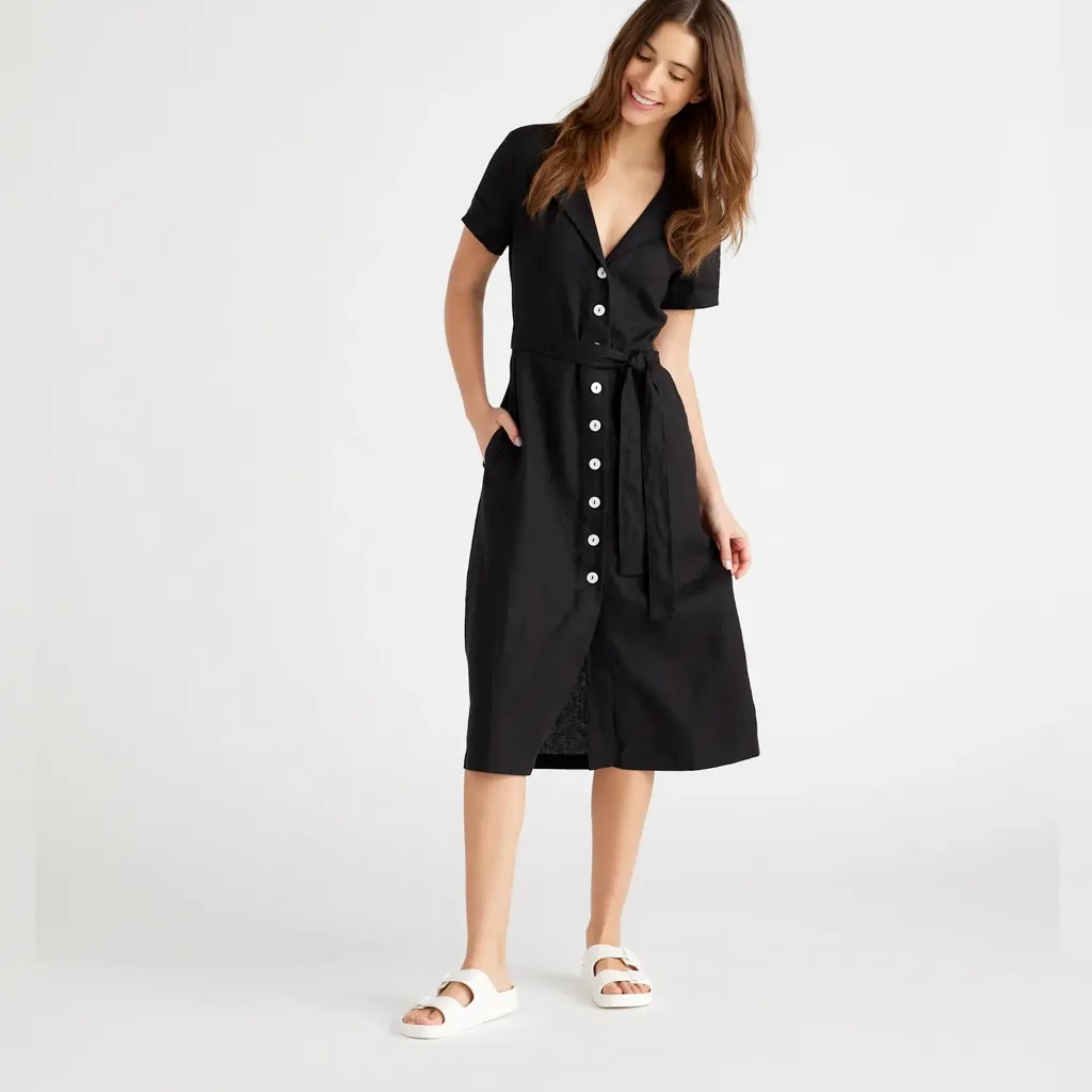 NWT Quince 100% European Linen Button Front Black Dress Sz XL - Image 3