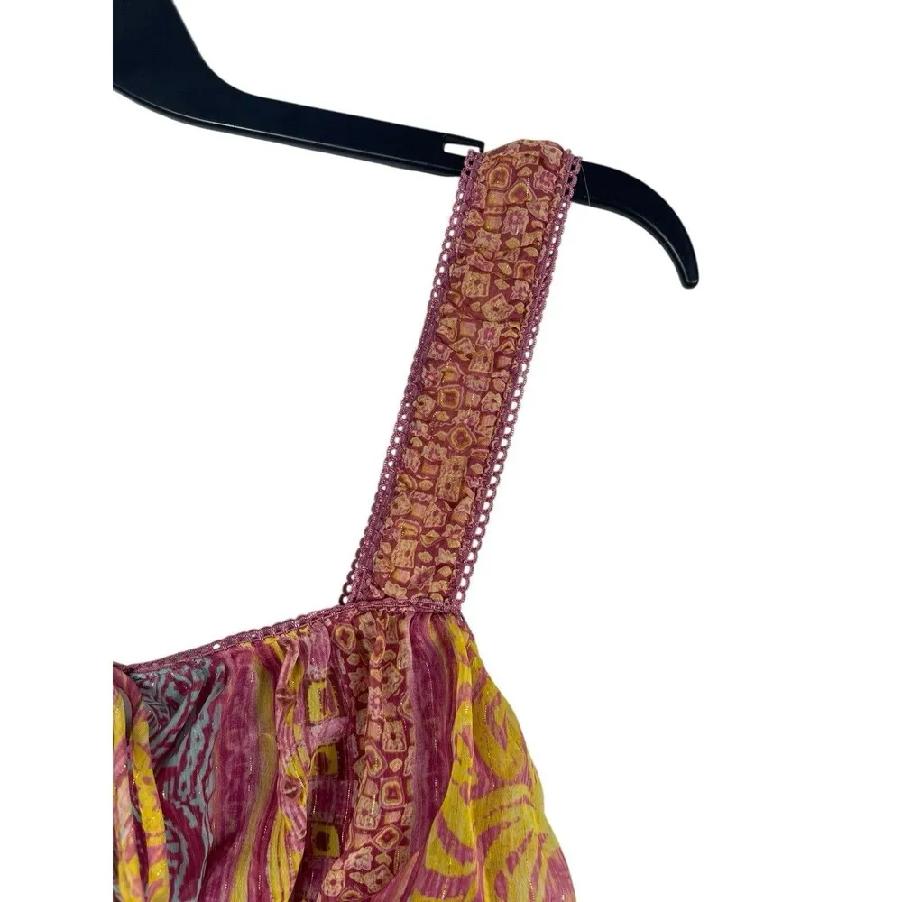 VTG Jordache Yellow Pink Sheer Sleeveless Wide Strap Babydoll Top Junior L Y2K - Image 2