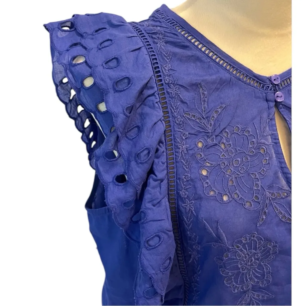 Calypso St. Barth Blue Sleeveless Eyelet Blouse Size XL - Image 4