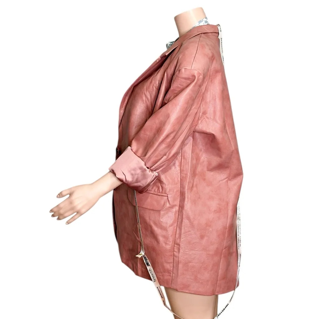 HOUSE OF CB Kiera Vegan Leather Oversized Blazer, Warm Pink, Large - Image 10