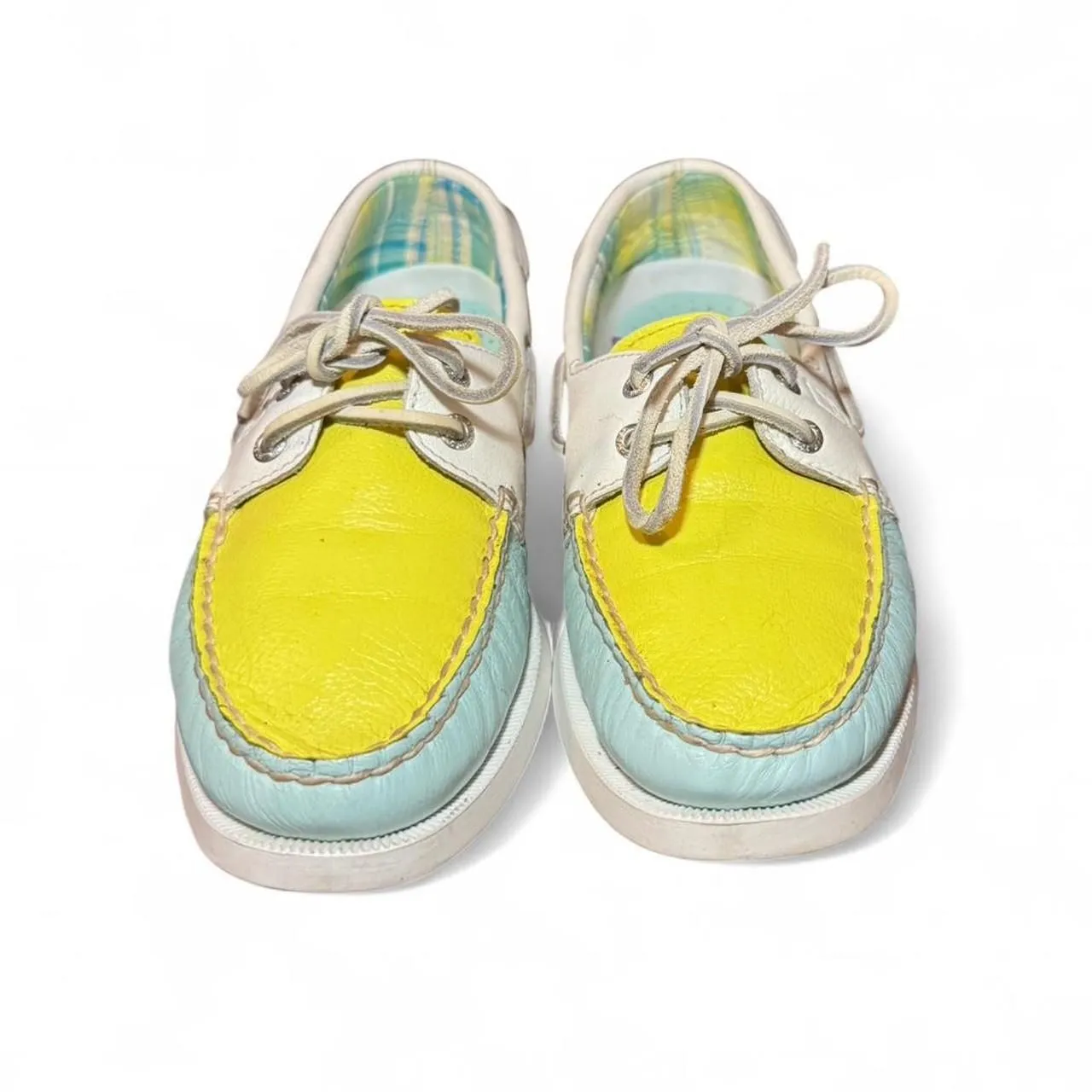 Sperry Top-Sider Womens Boat Shoes Size 7 Leather Yellow Blue Casual Loafers - Image 2